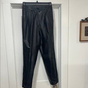 Vintage Black Leather Straight Leg Women's Pants, Size 28